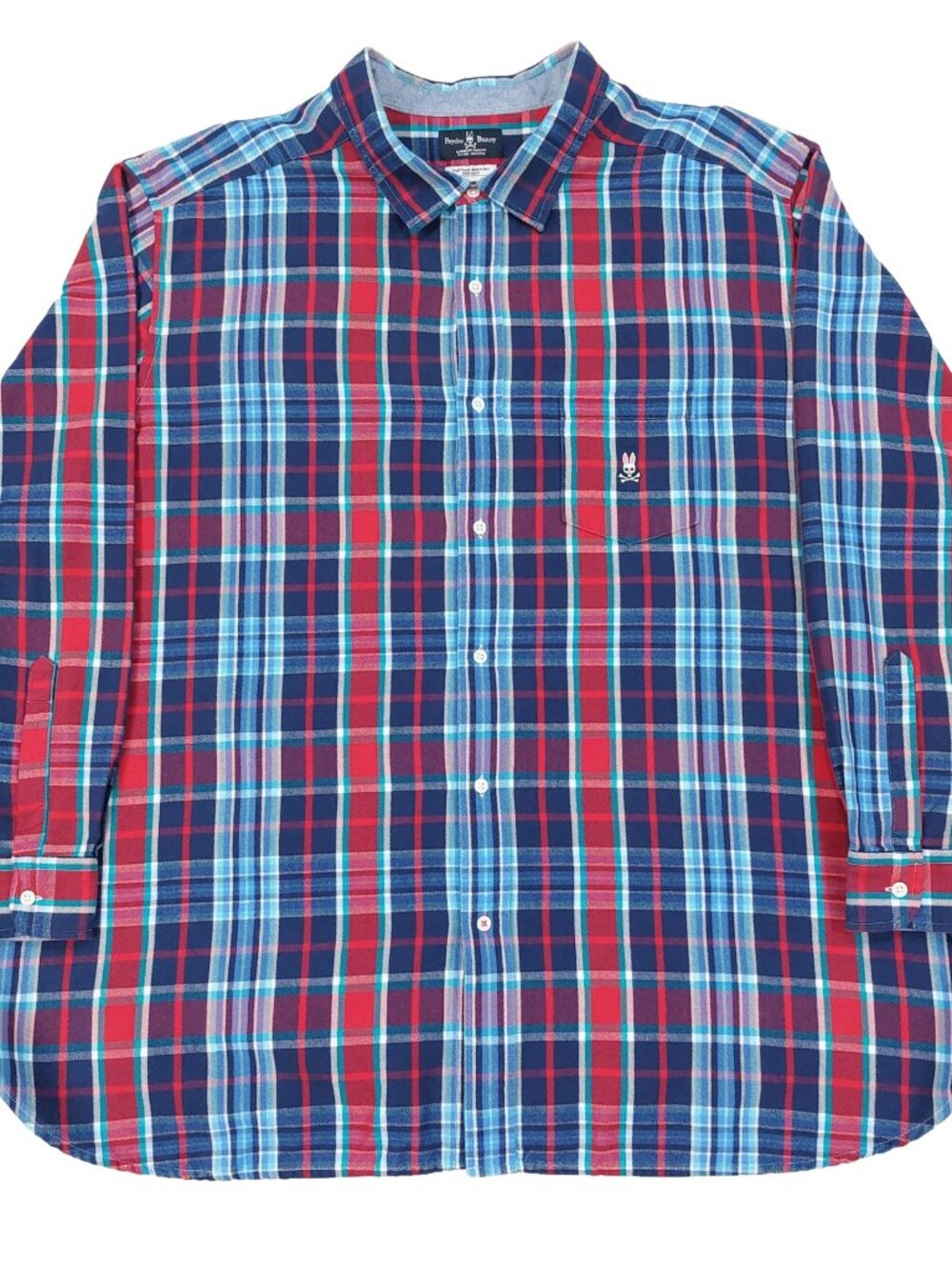 Psycho Bunny Plaid Flannel Shirt Mens 3XL, Pima Cotton, Long Sleeve, Red/Blue